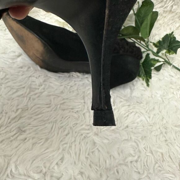 Susan Bennis/Warren Edwards Vintage Black Suede Statement Fur Patch Heels sz 8.5 - Picture 11 of 11